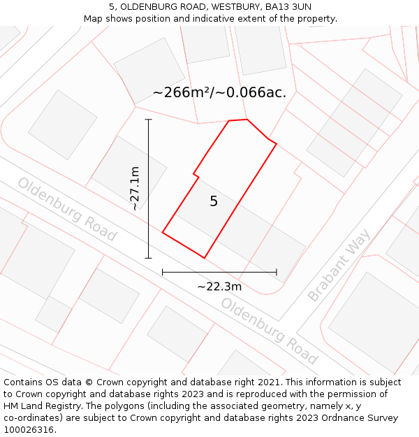 5, OLDENBURG ROAD, WESTBURY, BA13 3UN: Plot and title map