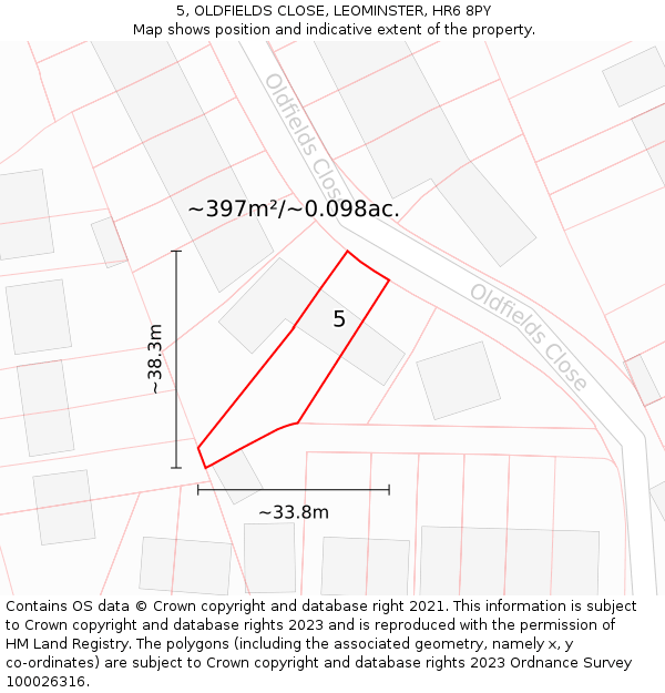 5, OLDFIELDS CLOSE, LEOMINSTER, HR6 8PY: Plot and title map