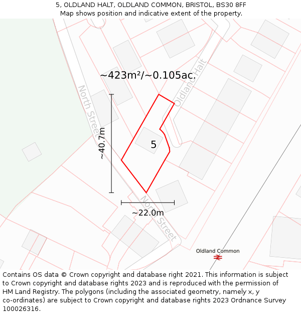 5, OLDLAND HALT, OLDLAND COMMON, BRISTOL, BS30 8FF: Plot and title map