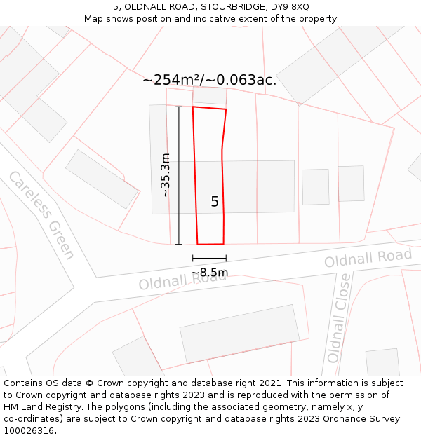 5, OLDNALL ROAD, STOURBRIDGE, DY9 8XQ: Plot and title map