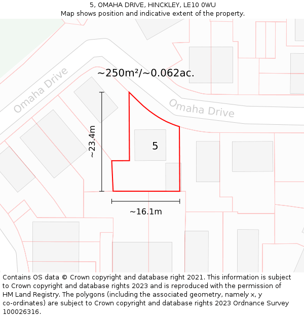 5, OMAHA DRIVE, HINCKLEY, LE10 0WU: Plot and title map
