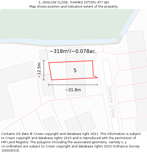 5, ONSLOW CLOSE, THAMES DITTON, KT7 0JH: Plot and title map