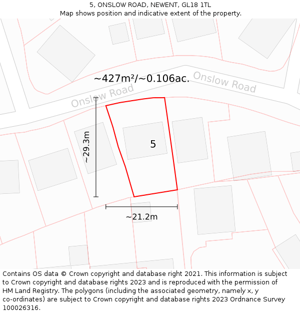 5, ONSLOW ROAD, NEWENT, GL18 1TL: Plot and title map