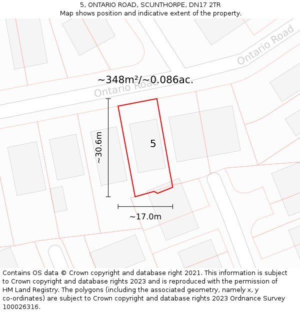 5, ONTARIO ROAD, SCUNTHORPE, DN17 2TR: Plot and title map