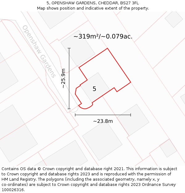 5, OPENSHAW GARDENS, CHEDDAR, BS27 3FL: Plot and title map