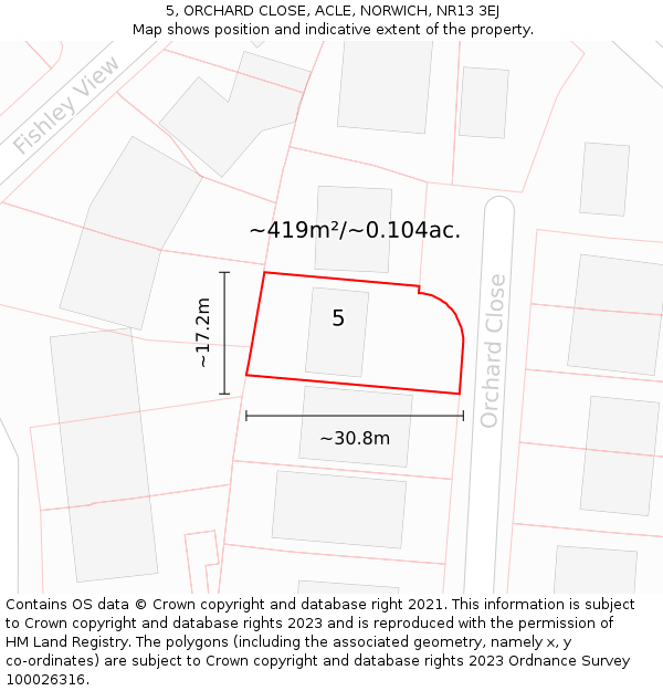 5, ORCHARD CLOSE, ACLE, NORWICH, NR13 3EJ: Plot and title map