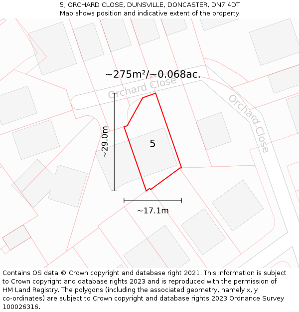 5, ORCHARD CLOSE, DUNSVILLE, DONCASTER, DN7 4DT: Plot and title map