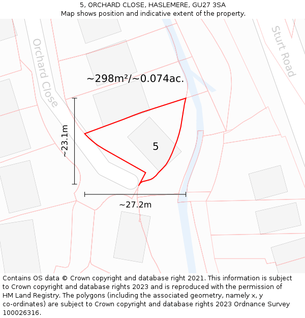 5, ORCHARD CLOSE, HASLEMERE, GU27 3SA: Plot and title map