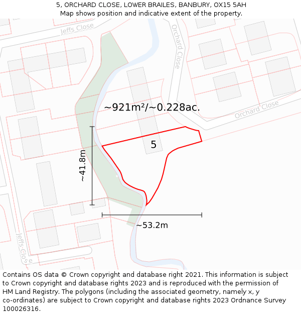 5, ORCHARD CLOSE, LOWER BRAILES, BANBURY, OX15 5AH: Plot and title map