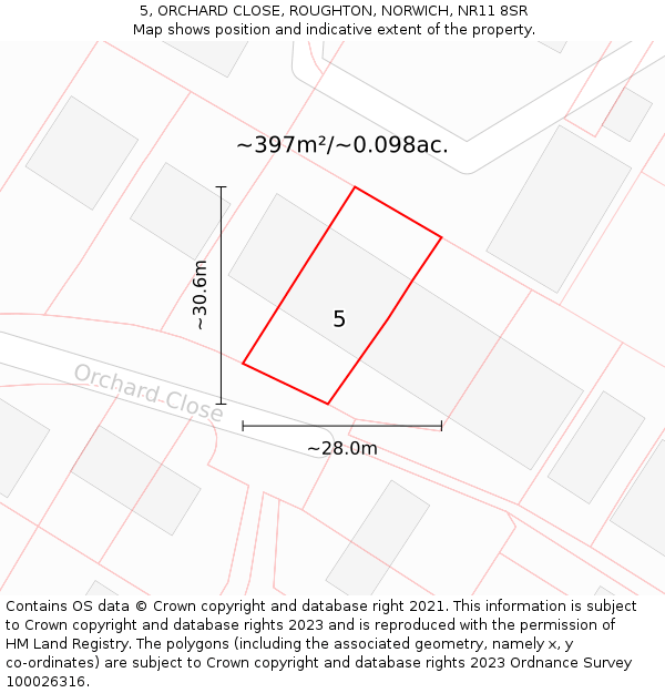 5, ORCHARD CLOSE, ROUGHTON, NORWICH, NR11 8SR: Plot and title map