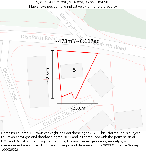 5, ORCHARD CLOSE, SHAROW, RIPON, HG4 5BE: Plot and title map