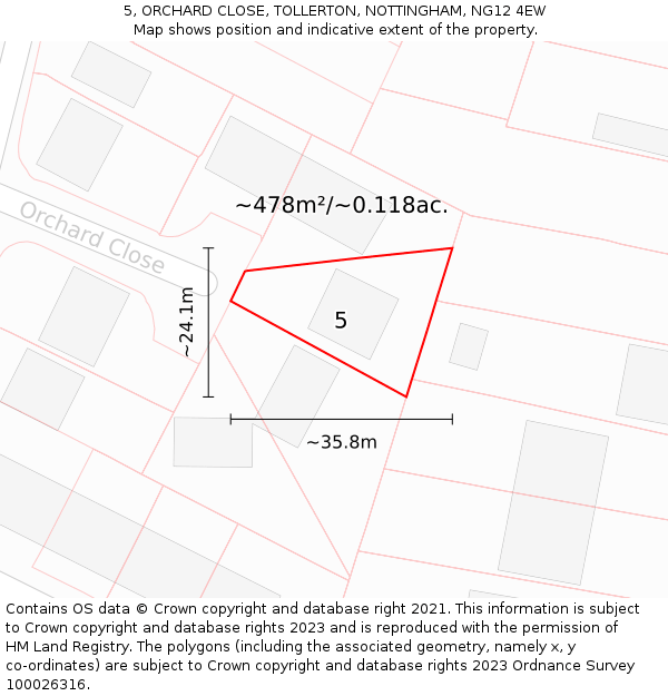 5, ORCHARD CLOSE, TOLLERTON, NOTTINGHAM, NG12 4EW: Plot and title map