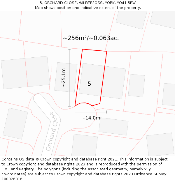 5, ORCHARD CLOSE, WILBERFOSS, YORK, YO41 5RW: Plot and title map
