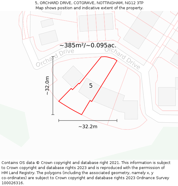 5, ORCHARD DRIVE, COTGRAVE, NOTTINGHAM, NG12 3TP: Plot and title map