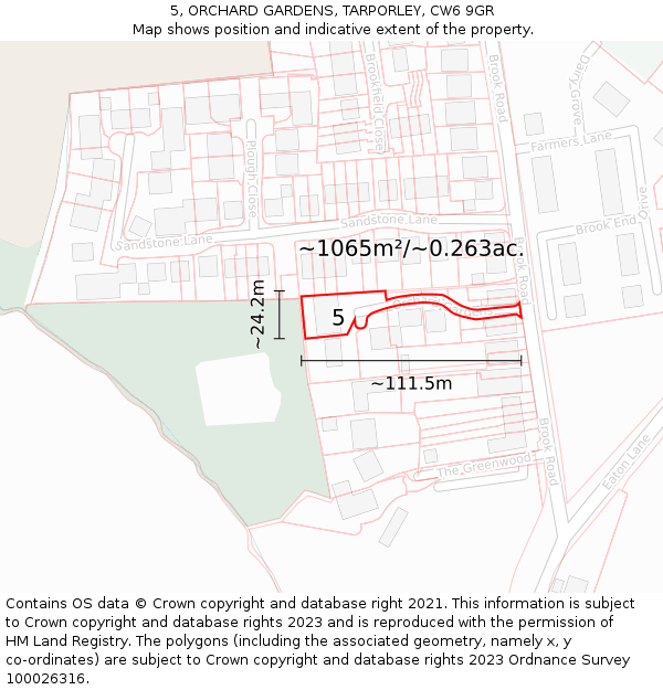 5, ORCHARD GARDENS, TARPORLEY, CW6 9GR: Plot and title map