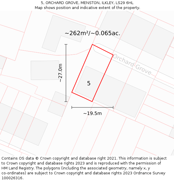 5, ORCHARD GROVE, MENSTON, ILKLEY, LS29 6HL: Plot and title map