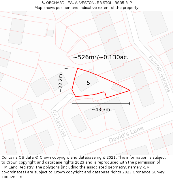 5, ORCHARD LEA, ALVESTON, BRISTOL, BS35 3LP: Plot and title map