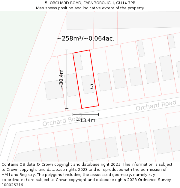 5, ORCHARD ROAD, FARNBOROUGH, GU14 7PR: Plot and title map