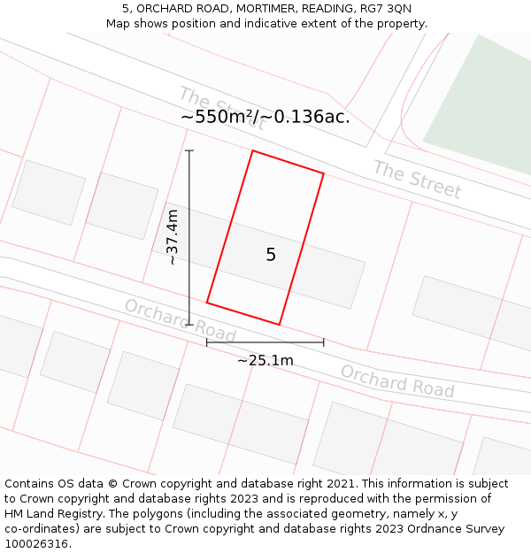 5, ORCHARD ROAD, MORTIMER, READING, RG7 3QN: Plot and title map