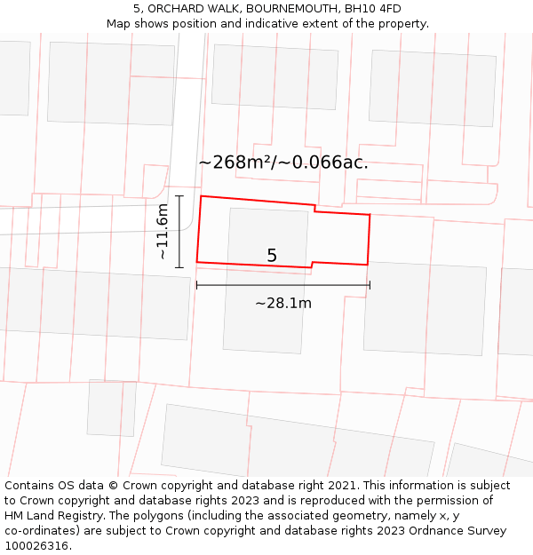 5, ORCHARD WALK, BOURNEMOUTH, BH10 4FD: Plot and title map