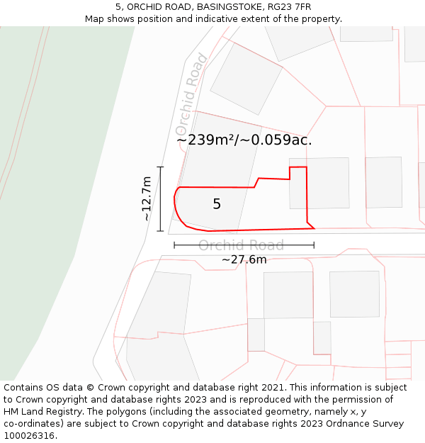 5, ORCHID ROAD, BASINGSTOKE, RG23 7FR: Plot and title map