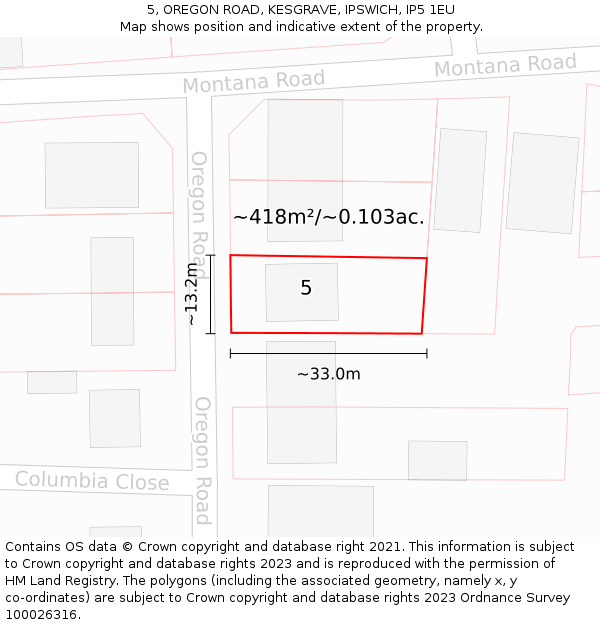 5, OREGON ROAD, KESGRAVE, IPSWICH, IP5 1EU: Plot and title map