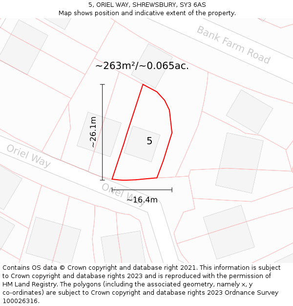 5, ORIEL WAY, SHREWSBURY, SY3 6AS: Plot and title map