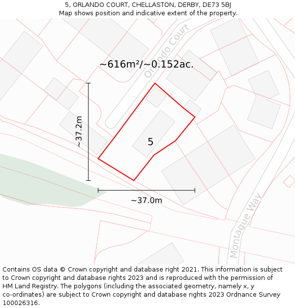 5, ORLANDO COURT, CHELLASTON, DERBY, DE73 5BJ: Plot and title map