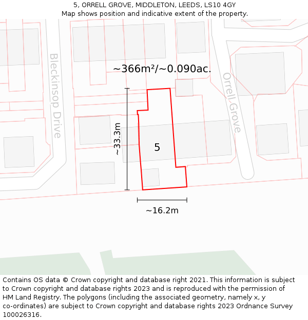 5, ORRELL GROVE, MIDDLETON, LEEDS, LS10 4GY: Plot and title map