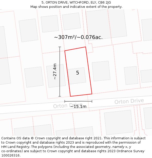 5, ORTON DRIVE, WITCHFORD, ELY, CB6 2JG: Plot and title map