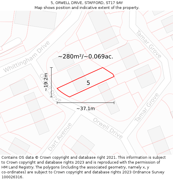 5, ORWELL DRIVE, STAFFORD, ST17 9AY: Plot and title map