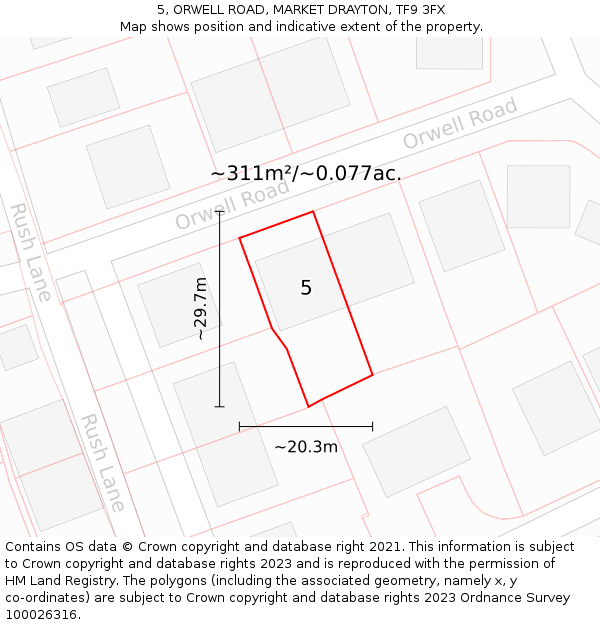 5, ORWELL ROAD, MARKET DRAYTON, TF9 3FX: Plot and title map