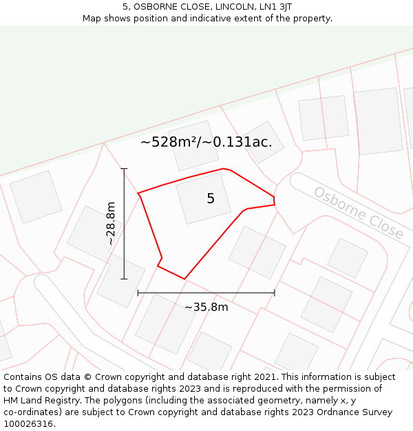 5, OSBORNE CLOSE, LINCOLN, LN1 3JT: Plot and title map