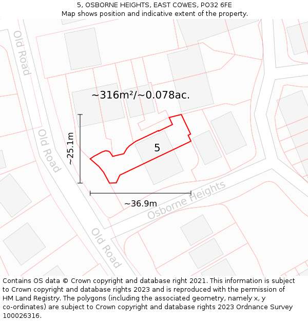 5, OSBORNE HEIGHTS, EAST COWES, PO32 6FE: Plot and title map