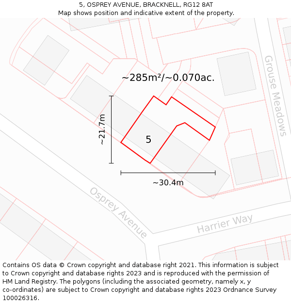 5, OSPREY AVENUE, BRACKNELL, RG12 8AT: Plot and title map