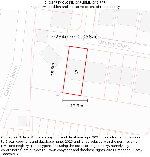 5, OSPREY CLOSE, CARLISLE, CA2 7PR: Plot and title map