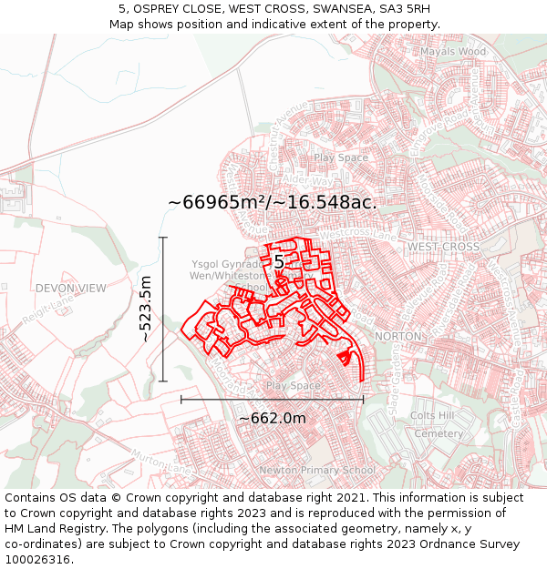 5, OSPREY CLOSE, WEST CROSS, SWANSEA, SA3 5RH: Plot and title map