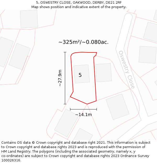 5, OSWESTRY CLOSE, OAKWOOD, DERBY, DE21 2RF: Plot and title map