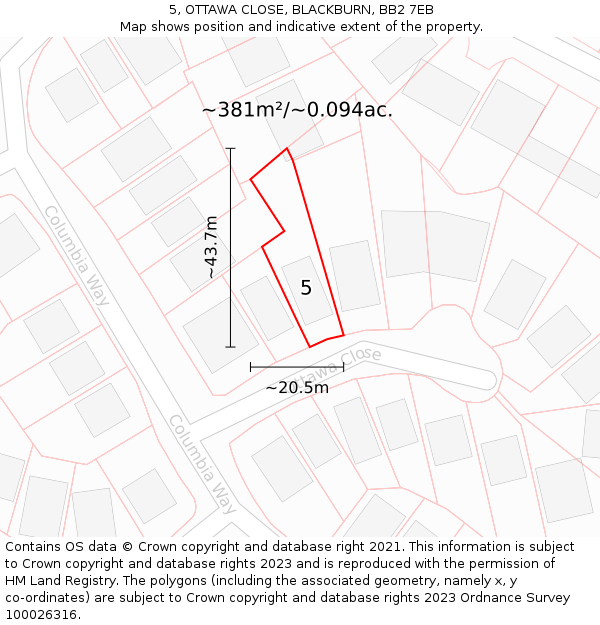 5, OTTAWA CLOSE, BLACKBURN, BB2 7EB: Plot and title map