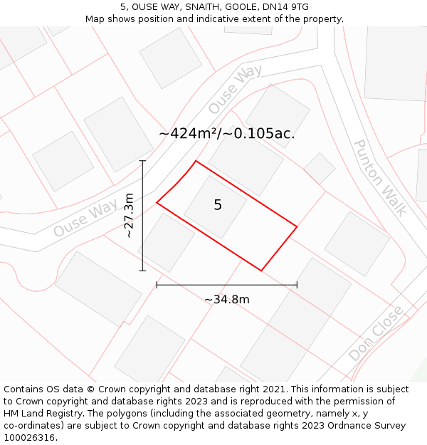 5, OUSE WAY, SNAITH, GOOLE, DN14 9TG: Plot and title map