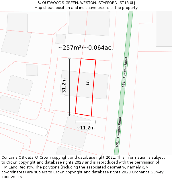 5, OUTWOODS GREEN, WESTON, STAFFORD, ST18 0LJ: Plot and title map