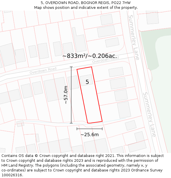 5, OVERDOWN ROAD, BOGNOR REGIS, PO22 7HW: Plot and title map