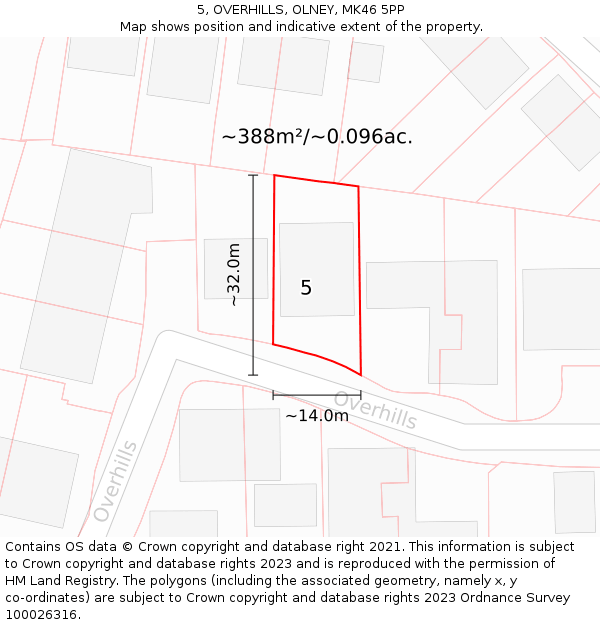 5, OVERHILLS, OLNEY, MK46 5PP: Plot and title map