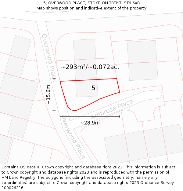 5, OVERWOOD PLACE, STOKE-ON-TRENT, ST6 6XD: Plot and title map