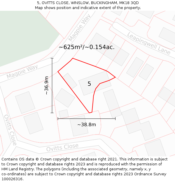 5, OVITTS CLOSE, WINSLOW, BUCKINGHAM, MK18 3QD: Plot and title map