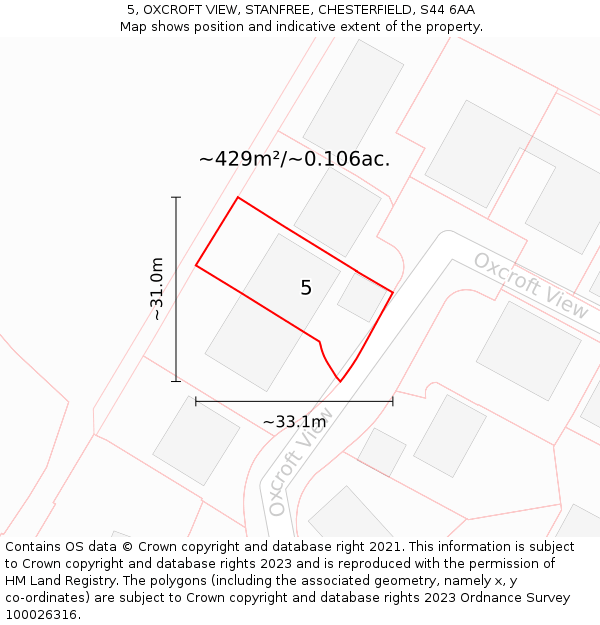 5, OXCROFT VIEW, STANFREE, CHESTERFIELD, S44 6AA: Plot and title map