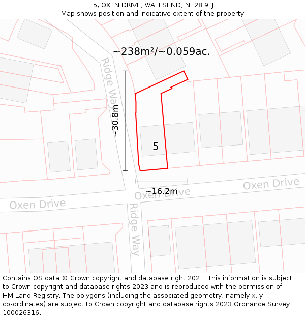 5, OXEN DRIVE, WALLSEND, NE28 9FJ: Plot and title map