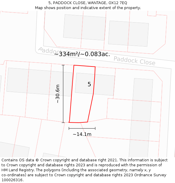 5, PADDOCK CLOSE, WANTAGE, OX12 7EQ: Plot and title map