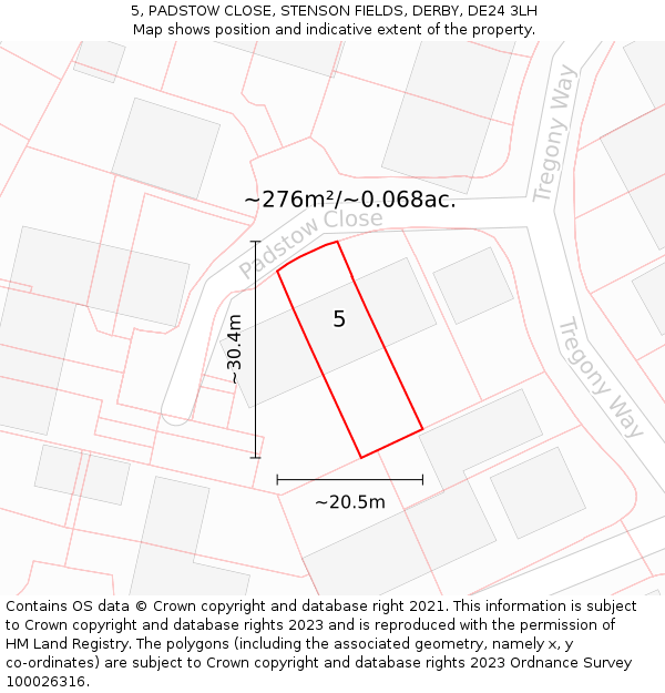 5, PADSTOW CLOSE, STENSON FIELDS, DERBY, DE24 3LH: Plot and title map