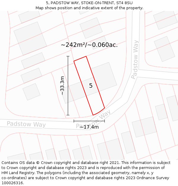 5, PADSTOW WAY, STOKE-ON-TRENT, ST4 8SU: Plot and title map